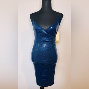 NWT Nicole Miller navy blue sequin dress